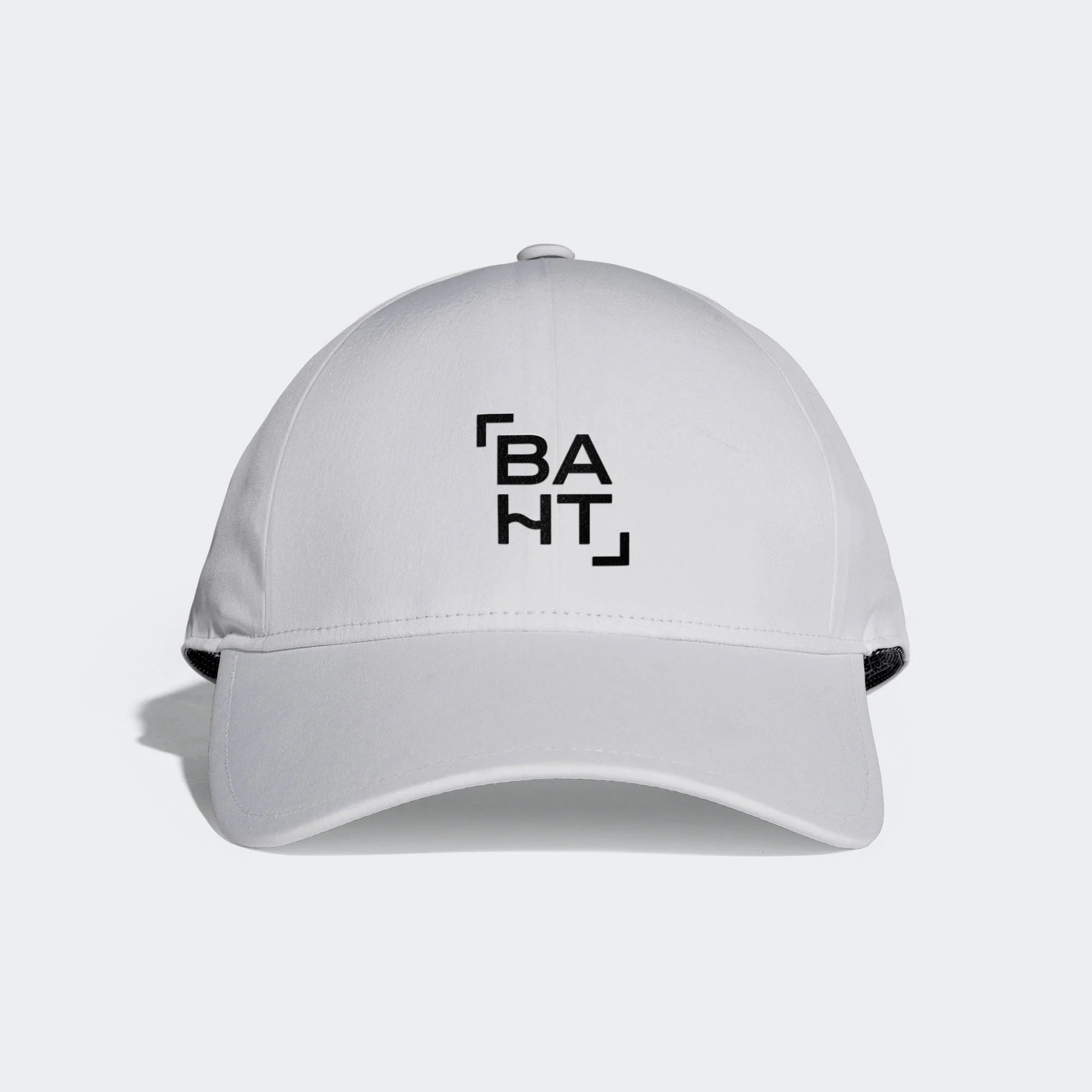 White cap with the baht logo in black on the front panel.